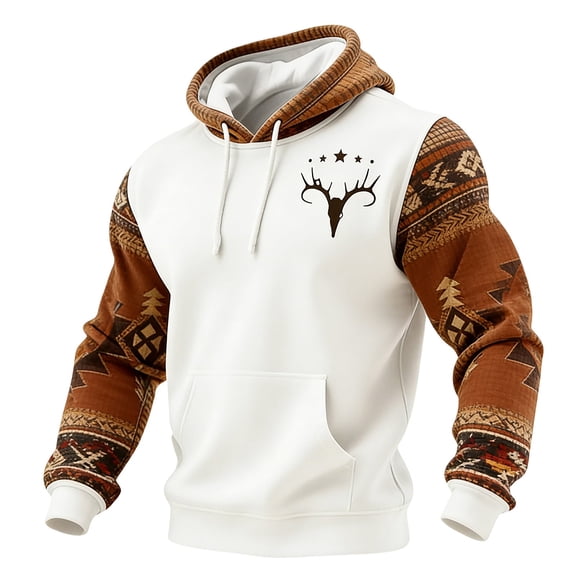 HXWCHs Men's Aztec Style Casual Hoodie Long Sleeve Sweatshirt with Front Pocket for Everyday Wear XXXL White