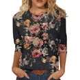 thumbnail image 1 of T-shirts pour Femmes Chemise à Manches Longues pour Femmes Hauts d'Été Col Rond Chemise à Manches Longues pour Femmes T-Shirt à Col Roulé Décontracté à Manches Trois Quarts pour Femmes Blouse à Imprimé Floral, 1 of 4