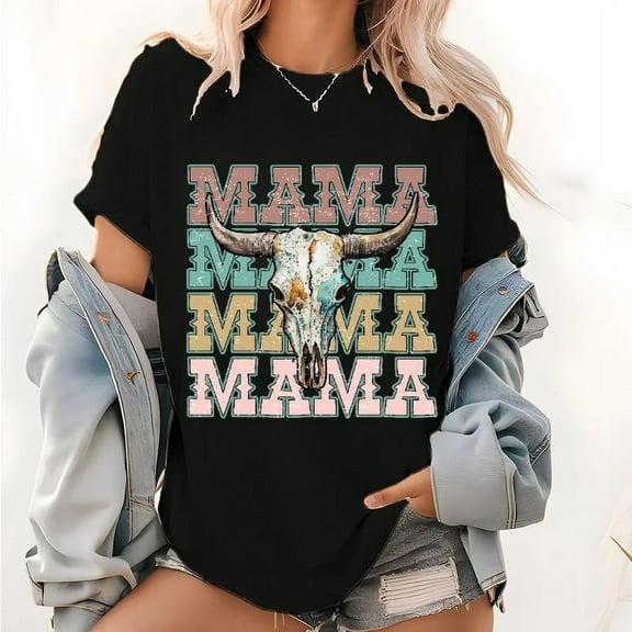 Women’s Western Mama Short Sleeve Tee – Country Style Mom Shirt | Mother’s Day Gift Tops Size(S-5XL)
