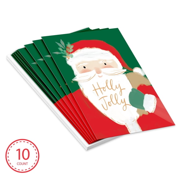 American Greetings 10-Count Christmas Card Pack, Santa 'Holly Jolly' Illustration