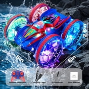 JoyStone Amphibious Remote Control Car Boat with LED Lights, 4WD RC Stunt Car Toy for Boys Girls, Water Beach Pool Toys for Kids Ages 8-12, Red&Blue
