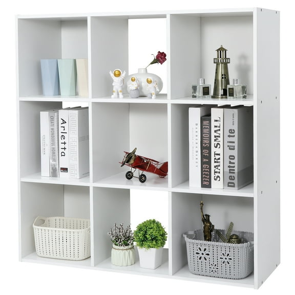 CQAOE 9/12 Cube Storage Organizer Wood Bookcase Cabinet with Back Panels, Modern White Bookshelf for Living Room, Bedroom, Home Office