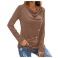 thumbnail image 5 of Ladies Elegant Long Sleeve V Neck Side Buttons Tops Tunic Shirts Solid Trendy Casual Comfy Tshirt Spring Fall Outfits Black,S, 5 of 5