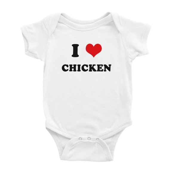 I Heart Chicken Love Food Funny Cute Baby Bodysuit Romper (White, 6-12 Months)