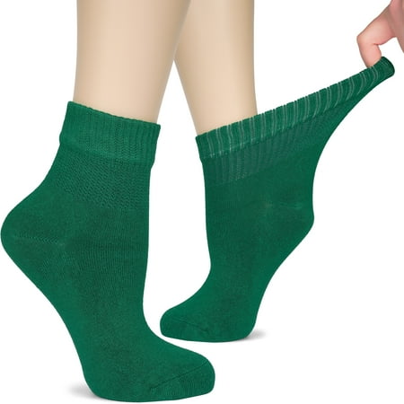HUGH UGOLI Women s Bamboo Ankle Loose Fit Diabetic Socks  Soft  Seamless Toe  Wide Stretchy  Non-Binding Top  3 Pairs  Christmas Green  Shoe Size: 10-12