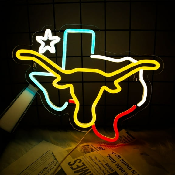 UPONRAY Longhorn Neon Signs, 14.8"*11.8" Dimmable & USB-Powered LED Neon Light, Stylish Wall Decor for Bedroom, Party, Game Room, Man Cave, Bar