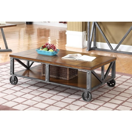 Best Master Furniture Durham Walnut With Brushed Gray Iron Living Room Tables, Coffee