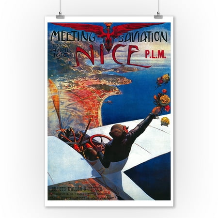 - Nice, France - Meeting D' Aviation - Vintage Travel Advertisement (9x12 Art Print, Wall Decor Travel Poster)