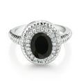 thumbnail image 2 of Gem Stone King 925 Sterling Silver Black Onyx Women Halo Engagement Ring (2.26 Cttw, Oval 9X7MM, Gemstone Birthstone, Available in Size 5, 6, 7, 8, 9), 2 of 3