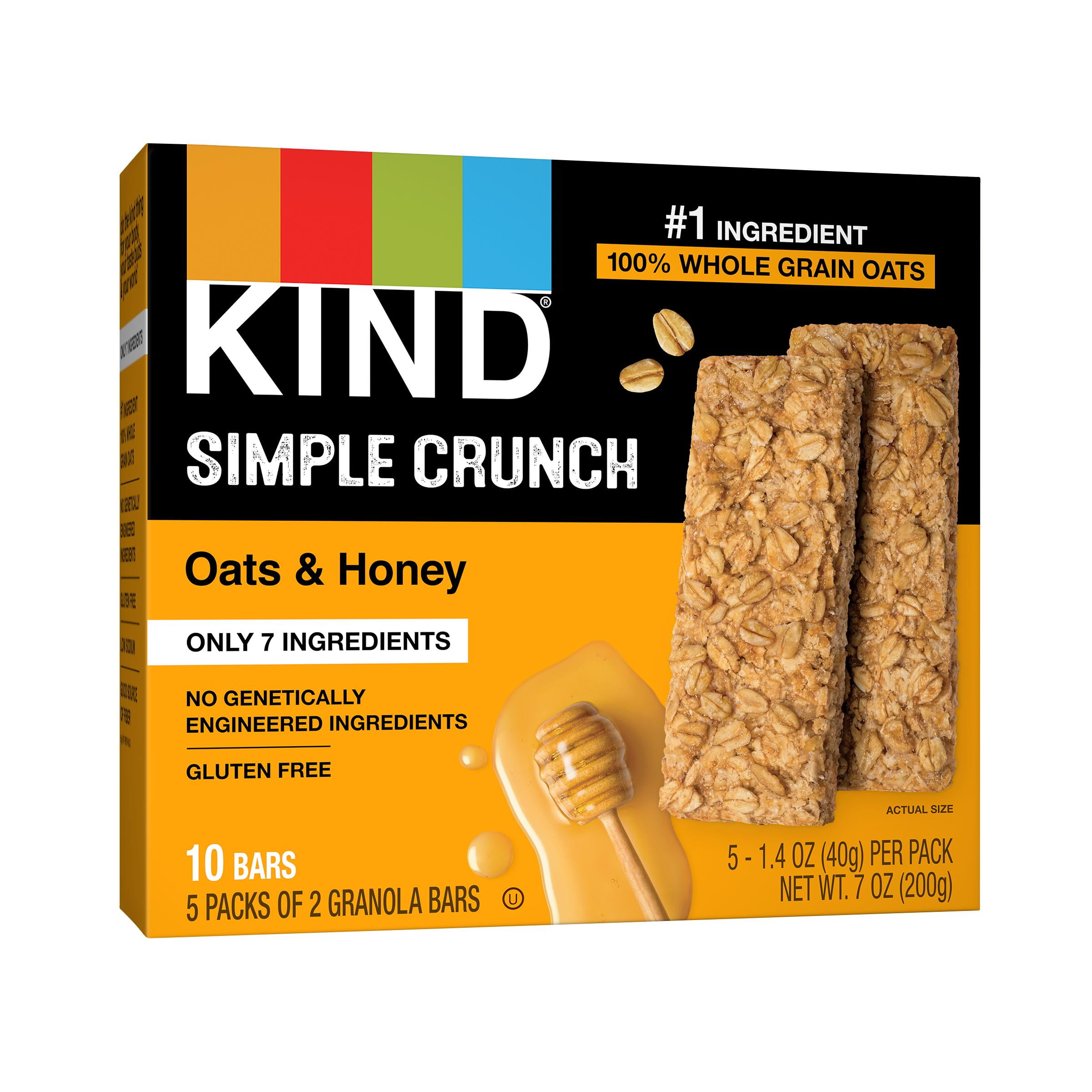 KIND Bars, Oats & Honey Simple Crunch, Gluten free, 1.4 oz, 5 Snack