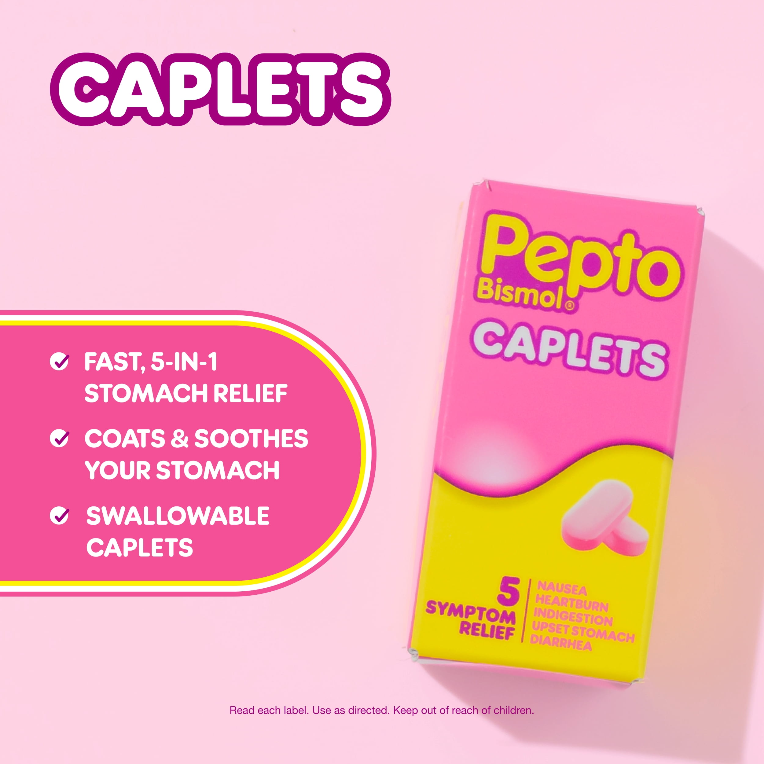 Pepto Bismol Caplets, Upset Stomach Relief, Stomach Relief, Anti-Diarrheal, 40 Count