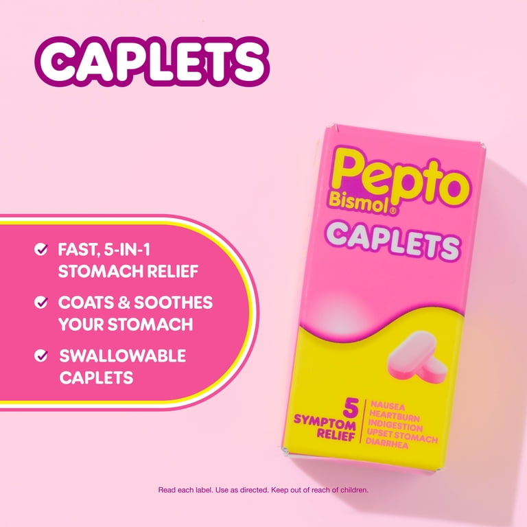 Pepto Bismol Caplets, Upset Stomach Relief, Stomach Relief, Anti-Diarrheal, 40 Count HSA/FSA Eligible
