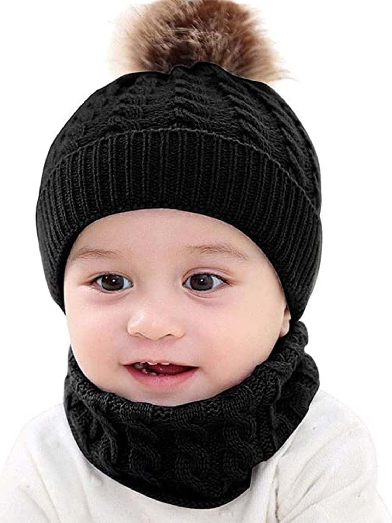 2PSC Mom&Newborn Baby Boy Girl Winter Warm Fur Pom Bobble Knit Beanie Hat Caps 
