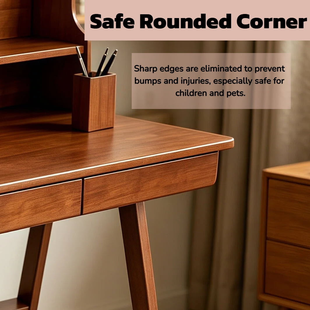 Desk Writing Computer Desk Mid Century Modern Home Office Table with Drawer for Bedroom, Solid Wood