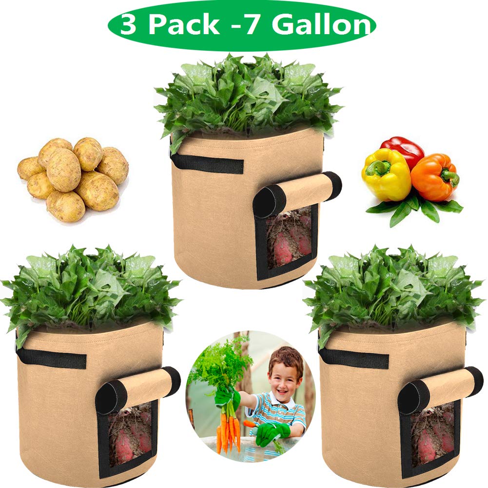 3 Pack Grow Bags With Handles Garden Bags For Vegetable Fabric Planting Pots Potato Planter Bag