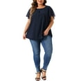 thumbnail image 2 of Agnes Orinda Women's Plus Size Chiffon Blouse Ruffle Short Sleeves Double-Layered Shirt Work Tops 4X Navy Blue, 2 of 6