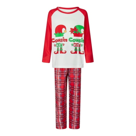 

Christmas Pajamas for Family Long Sleeve Elf Print Tops + Plaid Pants