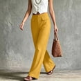 thumbnail image 3 of Women's Linen Wide Leg Pants High Waisted Elastic Back Loose Flowy Trousers with Pockets Summer Casual Beach Vacation Lounge Pants Breathable Daily Wear, 3 of 7
