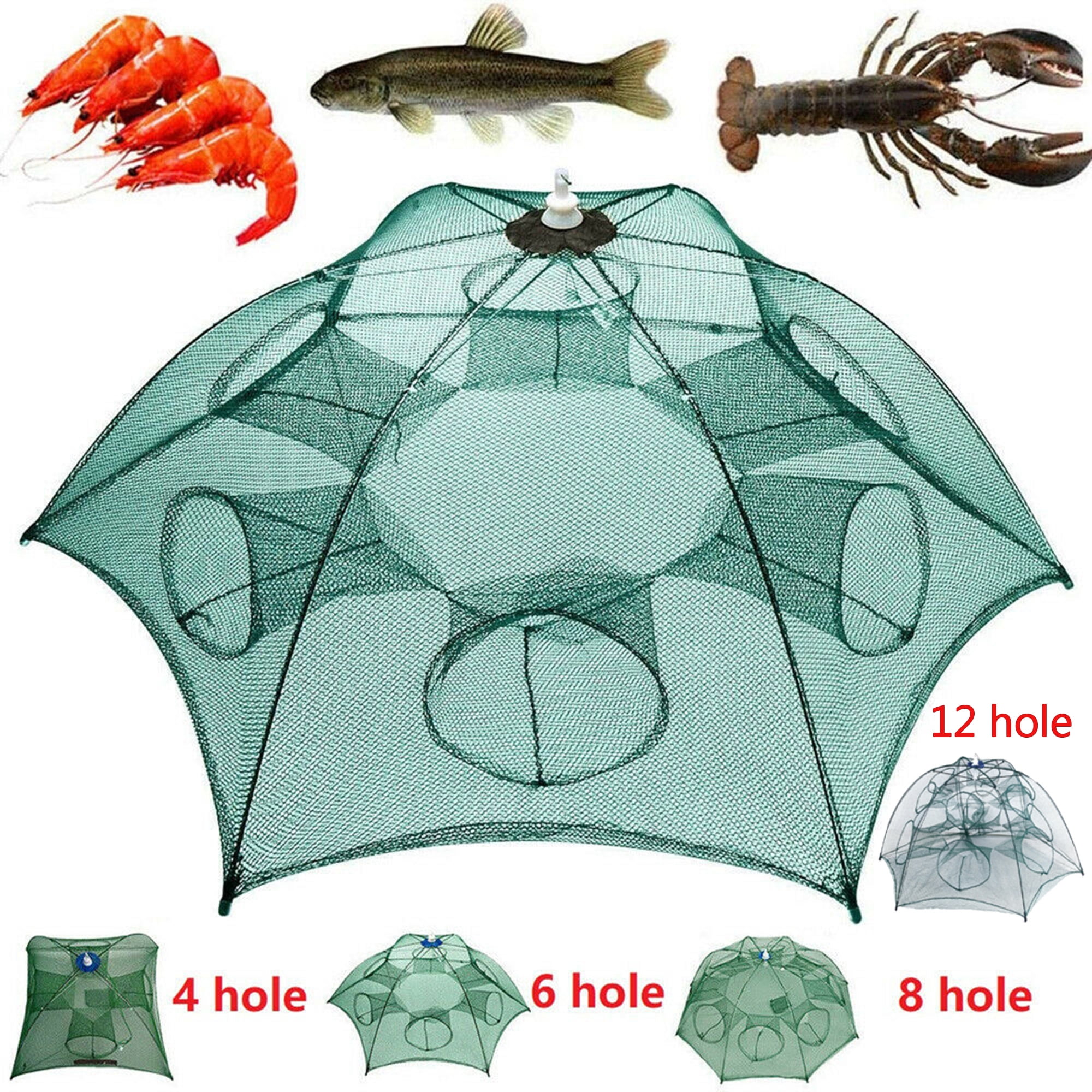 6 Holes Foldable Crab Net Trap Cast Dip Cage Fishing Bait Fish Crawfish Shrimp 
