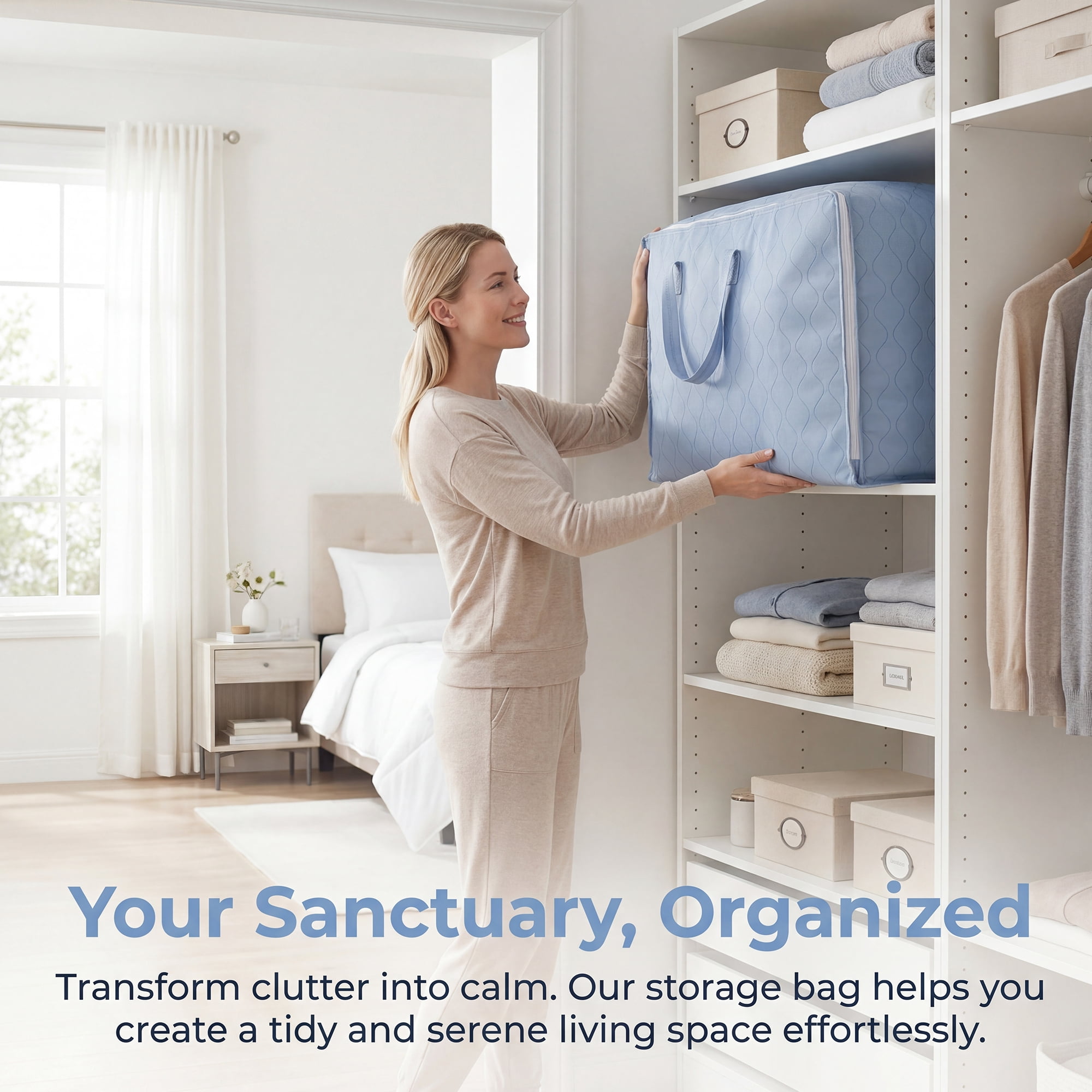 Unique Bargains Storage Bag for Organizing Comforter and Closet Blue 20.5"x7.5"x13"
