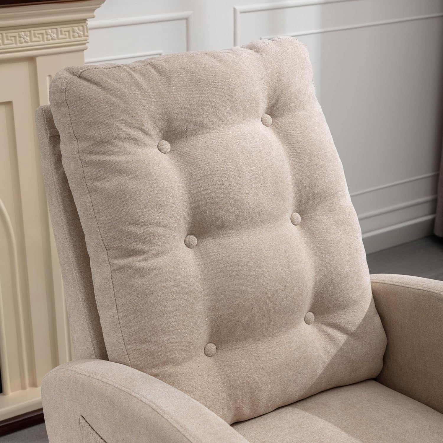 Rocking Chair with Retractable Foot Rest Glider Rocker Accent Chair Padded Seat with High Backrest Armchair Comfy Side Chair for Living Room Bedroom Offices (Beige)