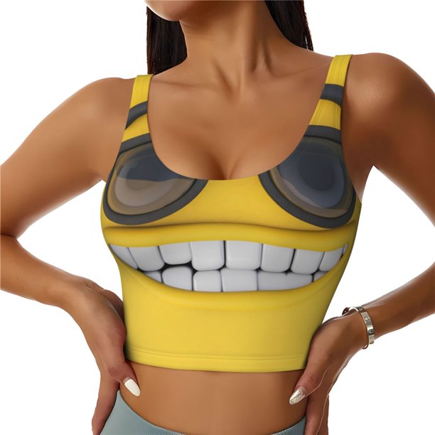Fotbe Smiling With Sunglasses Sujetador Deportivo Largo sin Aros para Mujer con Almohadillas y Soporte Medio, Transpirable y Absorbente, Camiseta Tipo Chaleco o Tank Top-Large
