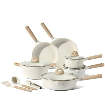 Ensemble de casseroles et casseroles antiadhésives Carote, ensembles d’ustensiles de cuisine à Induction de cuisine 13pcs granit blanc