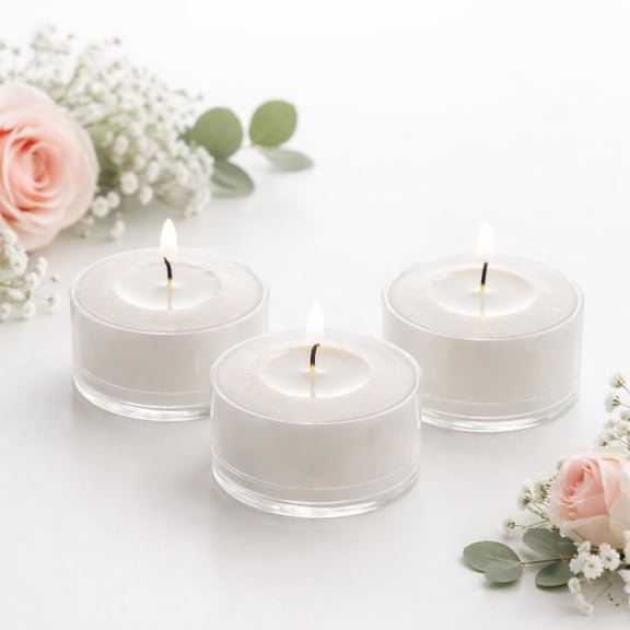 Efavormart 100 Pack White Unscented Tealight Candles – 7 Hour Extended Burn, Smokeless, Clean Burning in Clear Cups