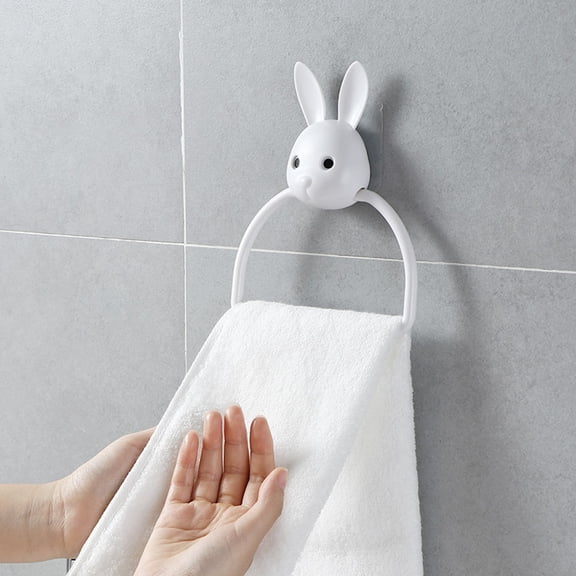 NICEXMAS Wall Mounted Towel Holder White ABS Punch-Free Towel Rack for Kitchen Bathroom Space Saving