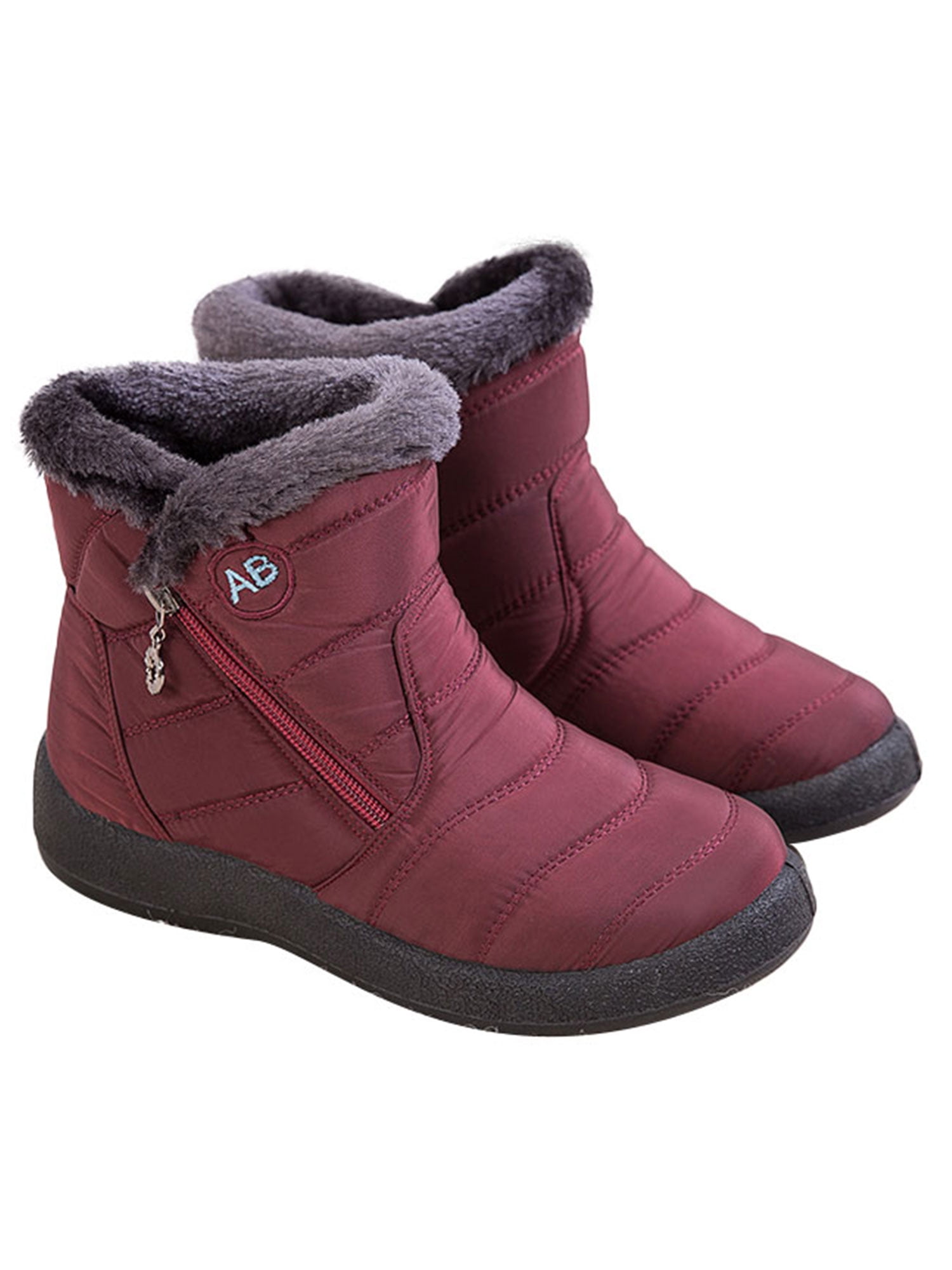 Hoxekle Woman Mid Calf Boots Lace Up Slip On Round Toe Mid Heel Faux Fur Winter Warm Ourdoor Sneaker Fashion Snow Boos
