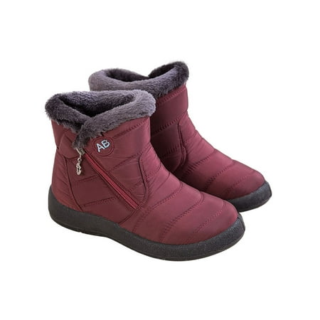 

Ritualay Womens Plush Lined Snow Boots Ankle Boots Zipper Furry Flat Shoes