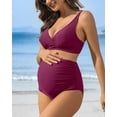 thumbnail image 2 of Beautyin Solid Color High Waisted Maternity Swimsuit Shoulder Straps Bikini Set Deep V Neck Pregnancy Bathing Suits Push Up Two Piece Swimwear, 2 of 6