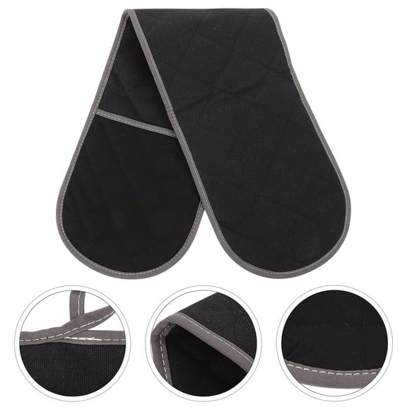 WINOMO 3Pack Kitchen Oven Mitts Black Cotton Heat Insulation For Adults