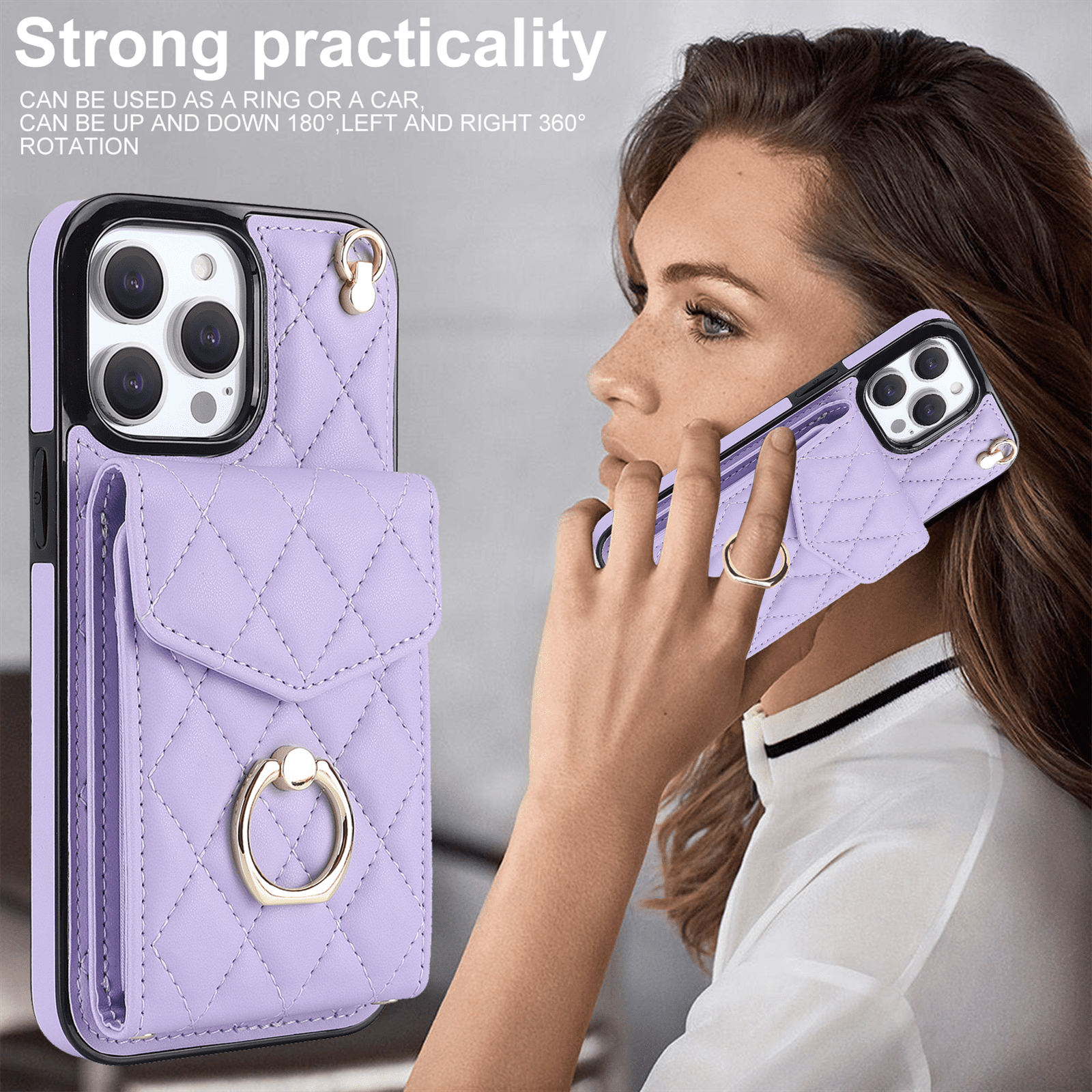 Asuwish Wallet RFID Blocking PU Leather Cell Phone Case with Tempered Glass Screen Protector, Wrist Strap for iPhone 13 Pro Max, Purple