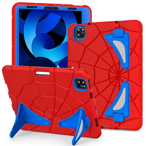 ELEHOLD Kids Friendly Case for iPad Pro 11 Inch 2022/2021/2020/2018/Air 4 /Air 5, Heavy Duty Shockproof Rugged Protective Case with Pencil Holder Foldable Kickstand for Boys Children,Red Blue