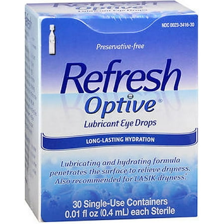 Refresh Optive Lubricant Eye Drops Long-Lasting Hydration Single Use Containers 30 ea