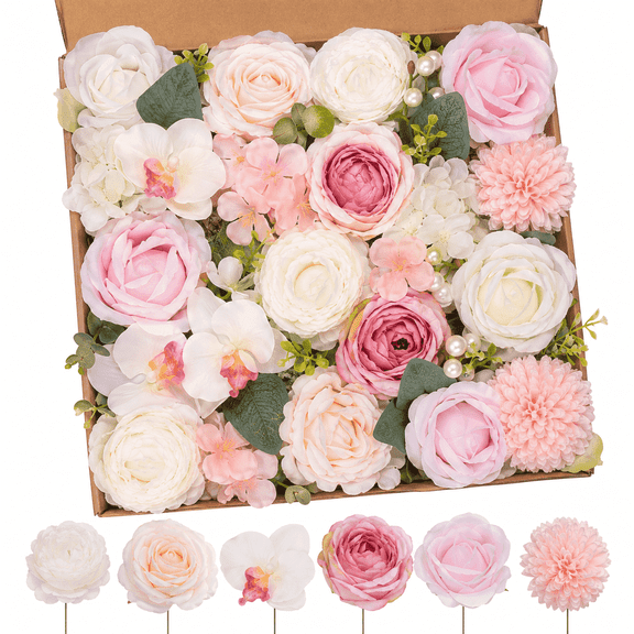 Artificial Flowers Combo Pink Rose Bouquets with Stems for DIY Floral Arrangements, Wedding Bridal Bouquet, Table Centerpieces, Home Indoor Decor