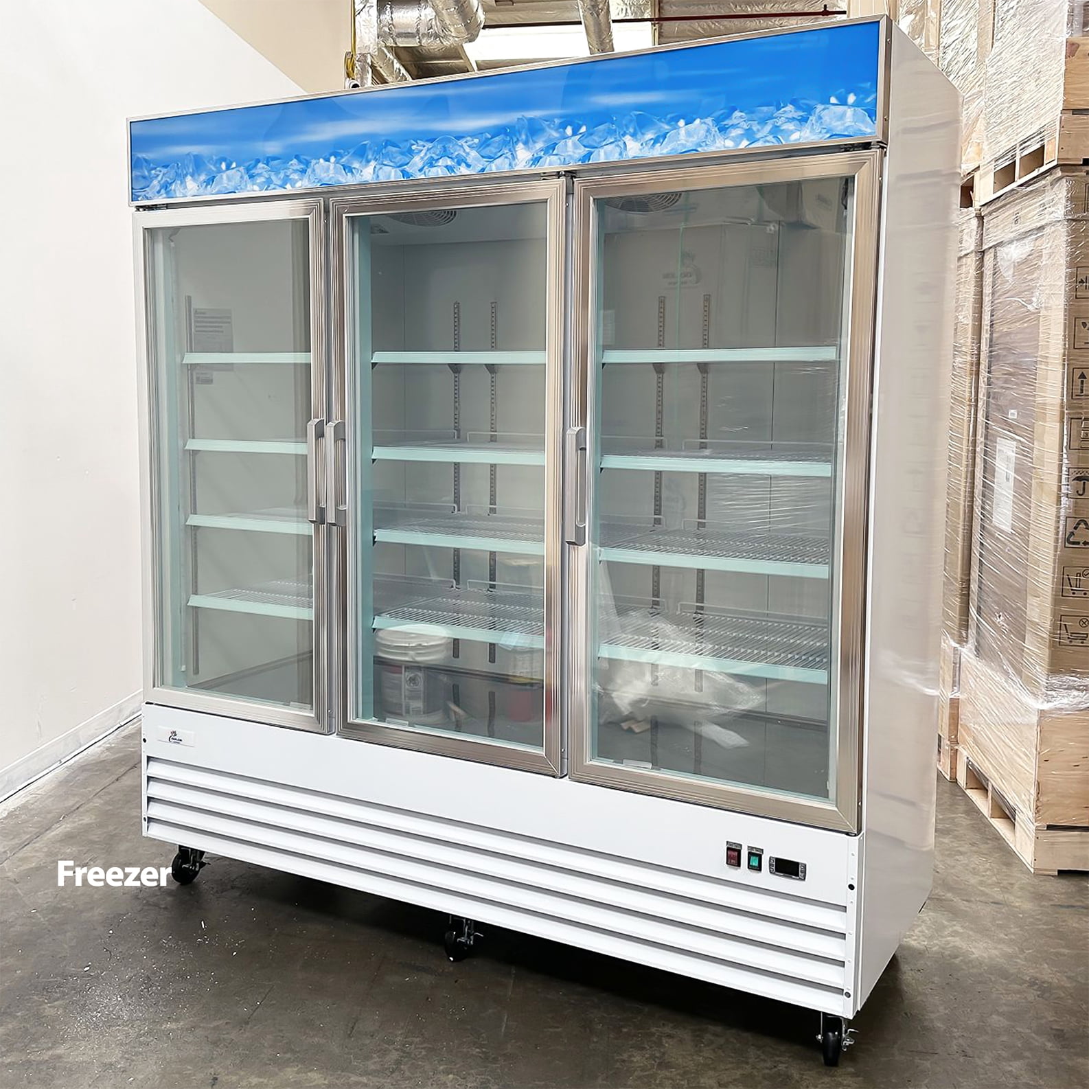 Commercial 3-Door Glass Door Freezer Merchandiser, 52 Cu.Ft Upright Display Freezer with LED Lighting, NSF Certified