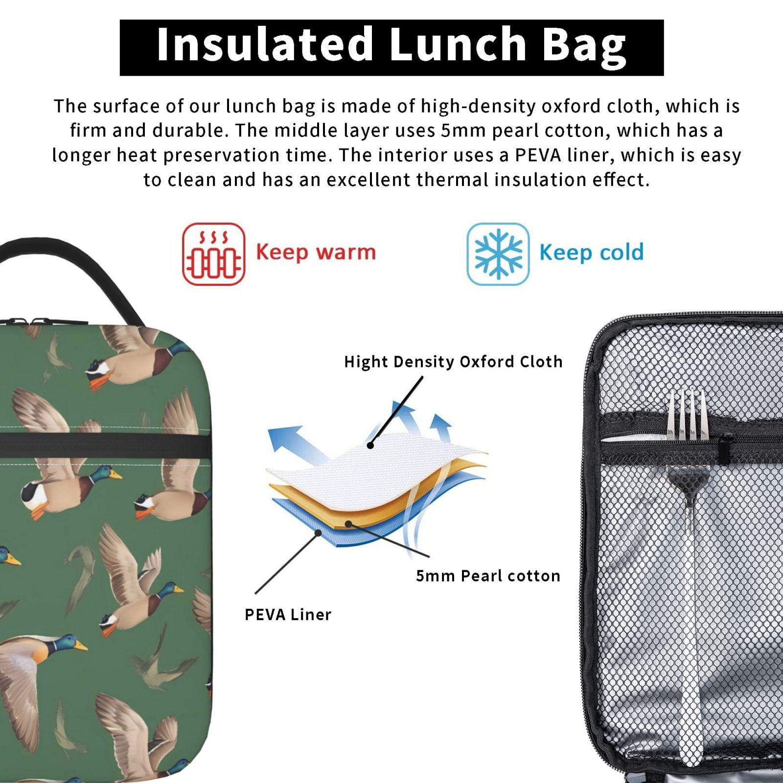 Lunch Bag For Women Men Insulated Portable Lunch Box Bento Box Office Picnic Travel Cooler Bag The Flying Geese
