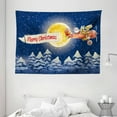 thumbnail image 1 of Christmas Tapestry, Santa Claus Airline Theme Vintage Plane Full Moon Snow Covered Trees, Wall Hanging for Bedroom Living Room Dorm Decor, 80W X 60L Inches, Dark Blue Marigold Red, by Ambesonne, 1 of 2