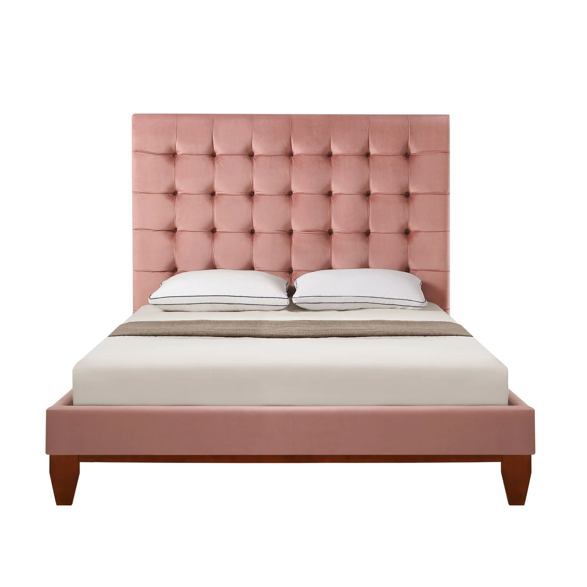 HomeRoots Light Gray Solid Wood Full Tufted Upholstered Linen Bed
