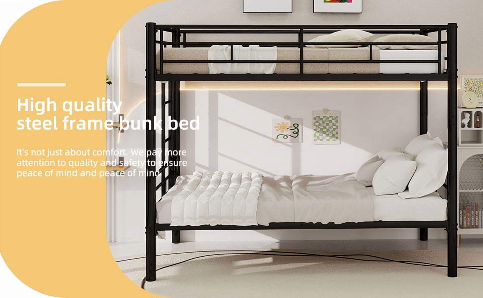 Twin Over Twin Metal Bunk Bed for Kids Boys Girls, Heavy Duty Steel Structure Bedframe with Ladders & Full Guardrail, Converts to 2 Separate Beds, No Box Spring Required, Black