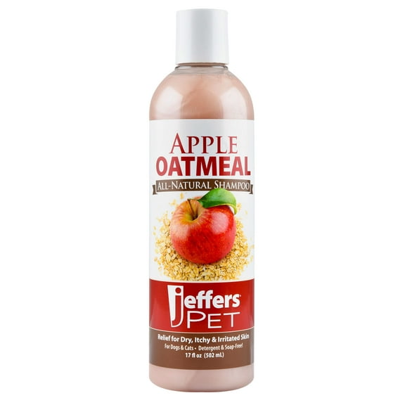 Jeffers Pet Apple Oatmeal Natural Shampoo for Dogs Cats Puppies Kittens, 17 Oz – Tearless Hypoallergenic Oat Based Grooming Shampoo for Sensitive Skin, Coat Hydration, Shine, Soap & Detergent Free