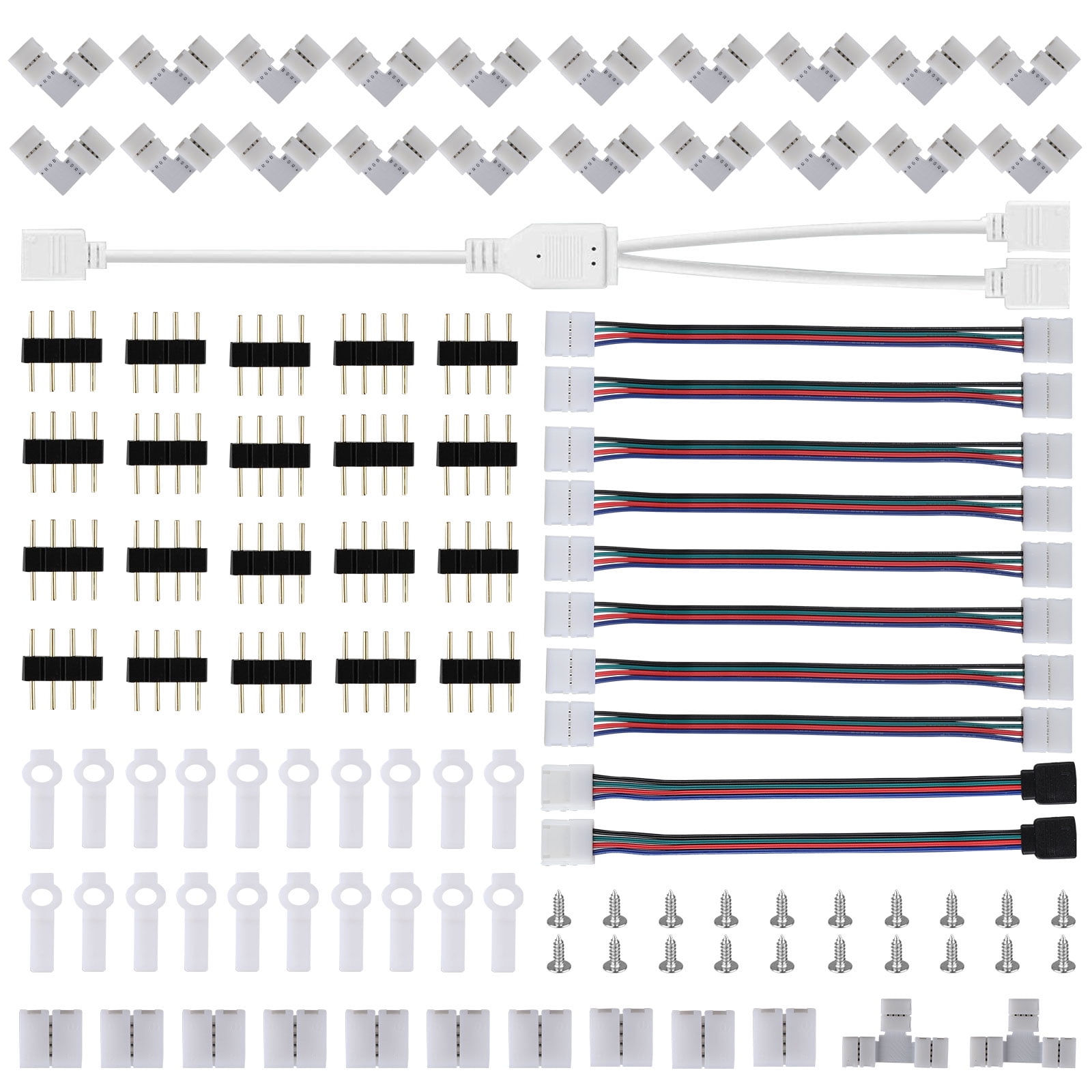 LED Strip Connector Kit for 5050 10mm 4Pin, Include 8 Strip Jumper Connectors, 10 Gapless LED Strip Connectors, 20 LED Strip Light Clips, Soft and Bendable, Provides Most Parts for DIY
