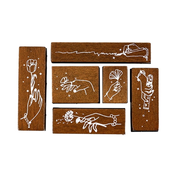 Juego de 6 sellos de goma de madera para scrapbooking, papelería, escritura, dibujo y planificación. B