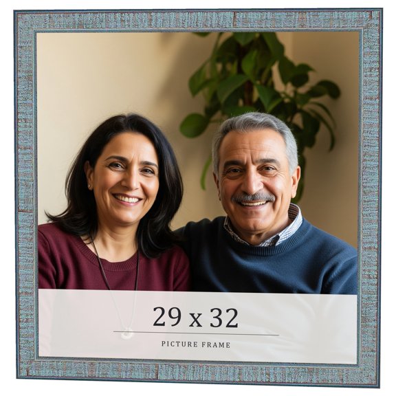 29x32 Frame Blue Scuffed Farm Board Solid Wood Picture Frame Width 0.75 Inches | Interior Depth 0.5
