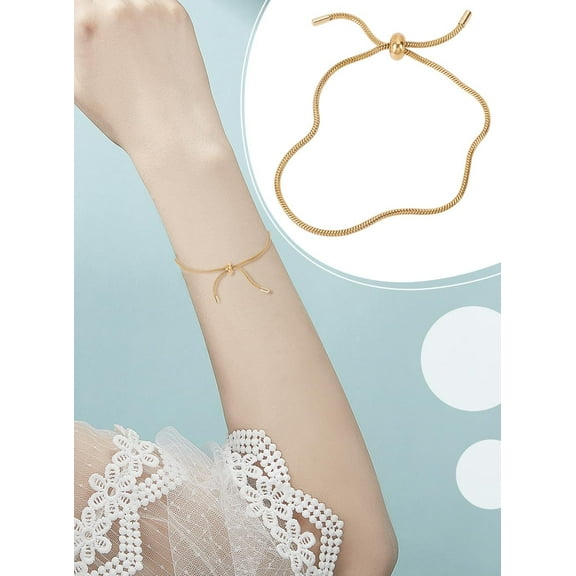 Adjustable Gold Stainless Steel Slider Bracelet Dainty Waterproof Thin Gold Bracelet Trendy Tennis Beaded Elegant Bracelet for Women Parties and Daily Wear