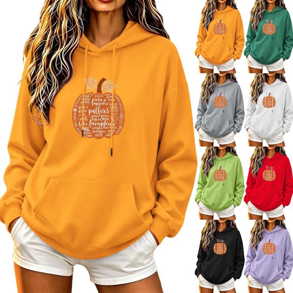 DIOAZUD Womens Halloween Sweatshirts Plus Size Pumpkin Graphic Pullover Hoodies Stretch Classic Long Sleeve Sweater Tops Halloween Clothes