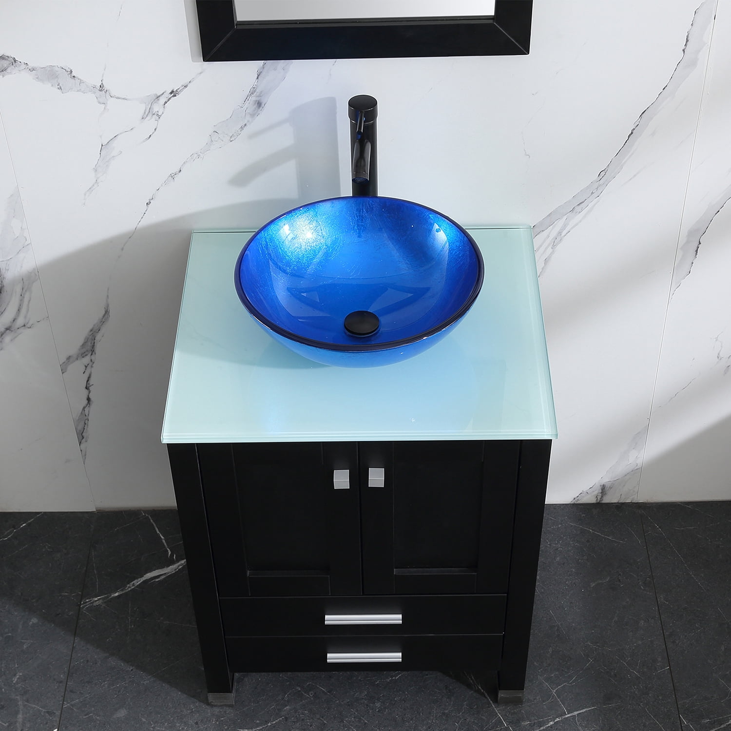 Wonline 24" Single Bathroom Vanity Cabinet Solid Wood w/ Vessel Sink Faucet Mirrors