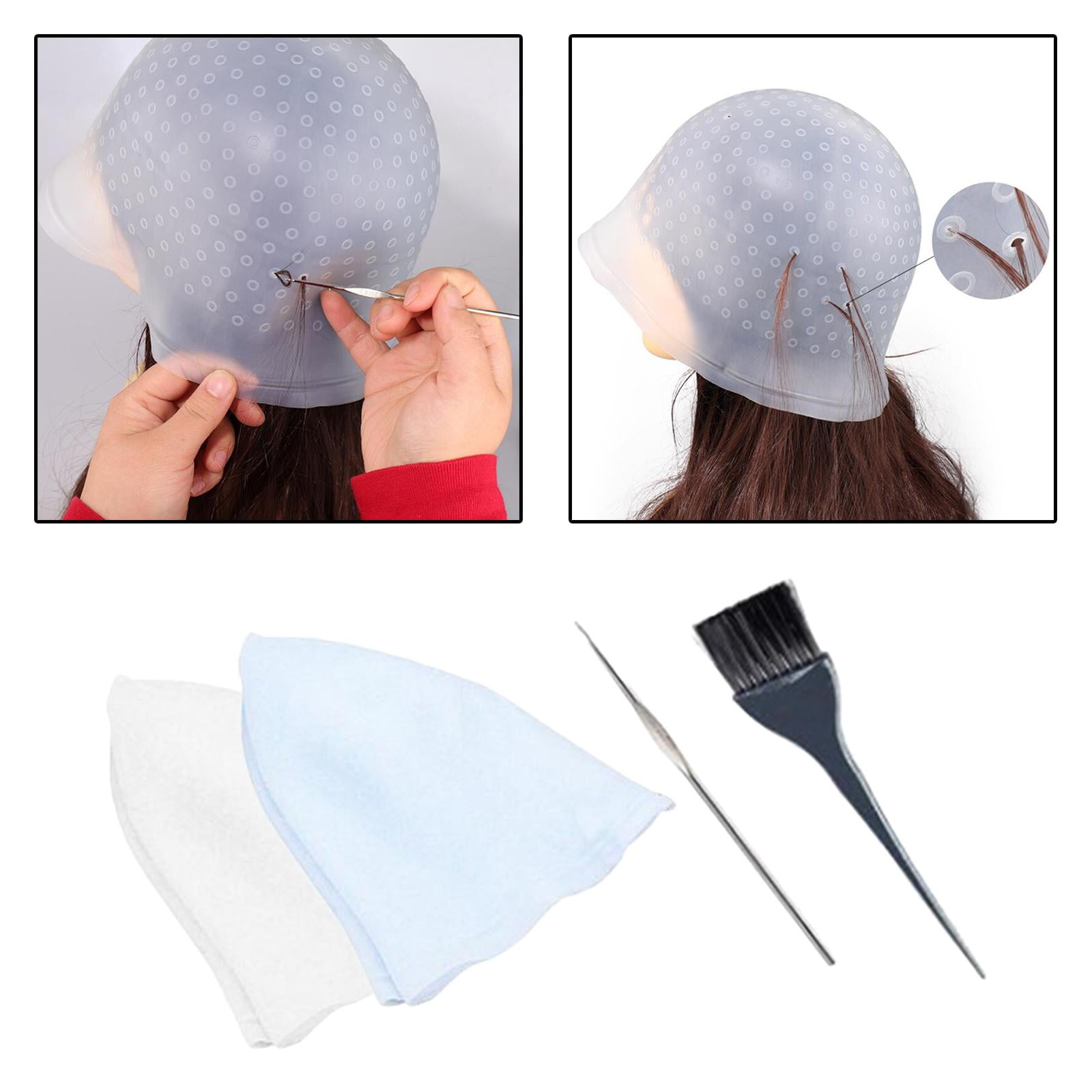Beloving 2 Pack Reusable Hair Colouring Bleaching Silicon Highlighting Dye Hat With Hook Multicolour 22.5x10cm